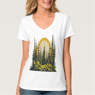 Camiseta Natureza Minimalista Árvores de Paisagem Montanha 
