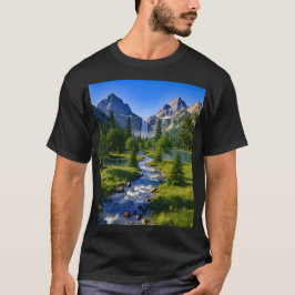 Camiseta Natureza Montanhas Cachoeira Rio Árvores Flores