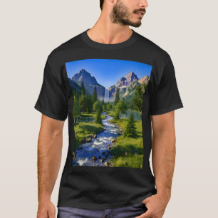 Camiseta Natureza Montanhas Cachoeira Rio Árvores Flores