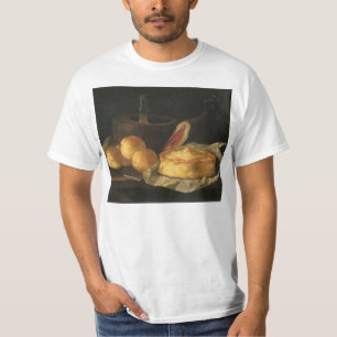 Camiseta Natureza-morta barroca antiga com pão, torta e pre