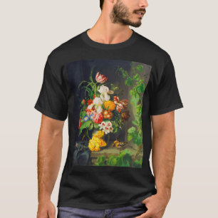 Camiseta Natureza-morta com flores, pardal e ramo de videir