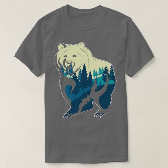 Camiseta Natureza Paisagem Árvores Ursos Sobre Floresta Por (Frente do Design)