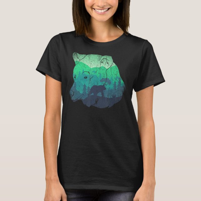 Camiseta Natureza Paisagem Floresta Selvagem Animal Grizzly (Frente)
