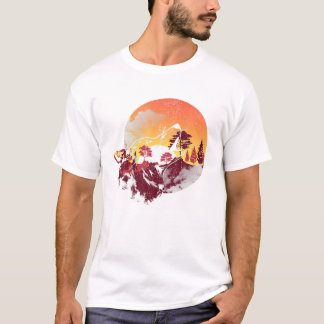 Camiseta Natureza Selvagem Animais Sunset Howling Wolf Tree