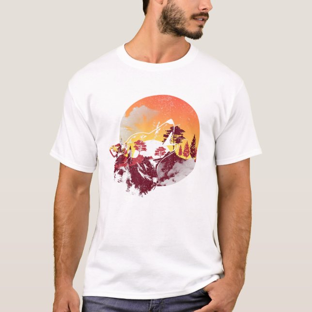 Camiseta Natureza Selvagem Animais Sunset Howling Wolf Tree (Frente)