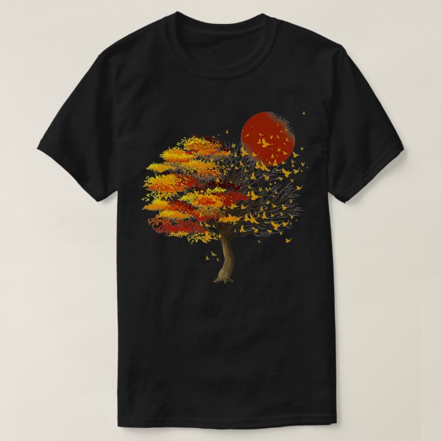 Camiseta Natureza Selvagem Pleno Bando De Pássaros De Árvor (Frente do Design)