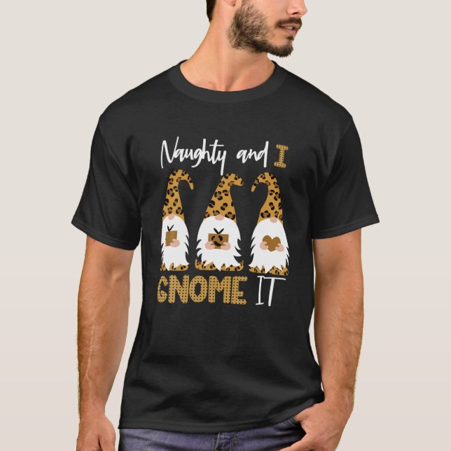 Camiseta Naughe I Gnomo It Leopard Gnomos Xmas Family (Frente)
