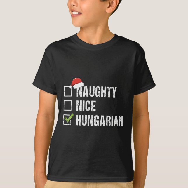 Camiseta Naughly Nice Hungria Papai noel Natal Gif (Frente)