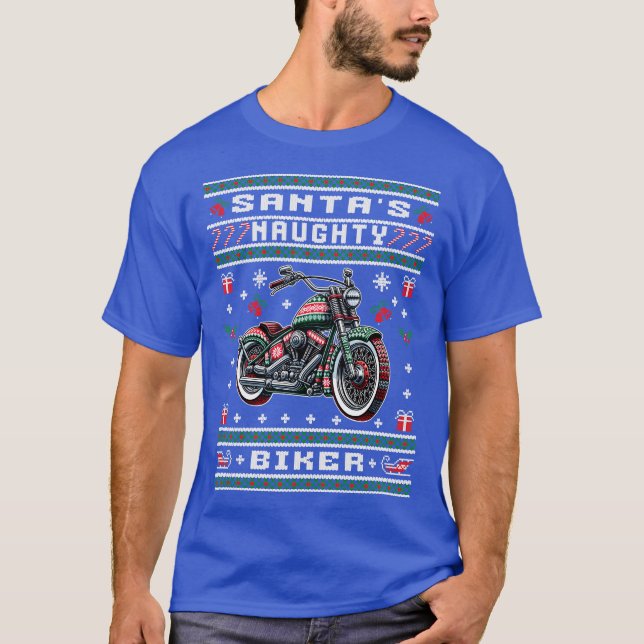 Camiseta Naughty Biker Ugly Christmas Sweater (Frente)