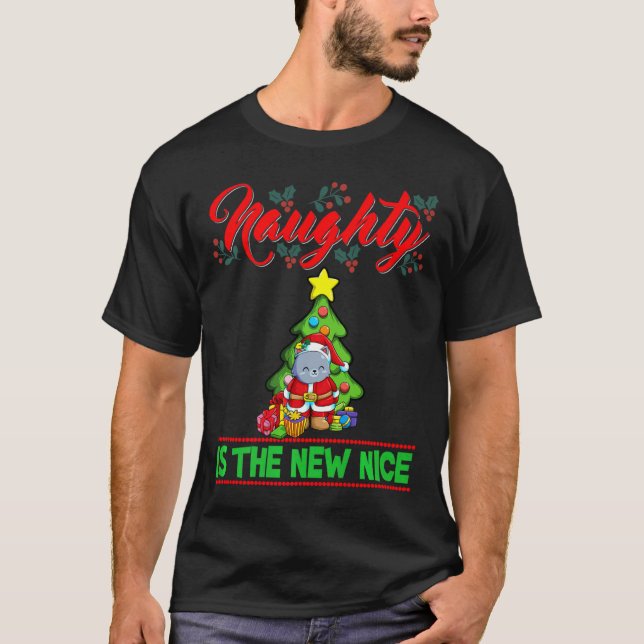 Camiseta Naughty Is The New Nice Christmas Santa Xmas Premi (Frente)