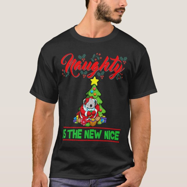 Camiseta Naughty Is The New Nice Christmas Santa Xmas Premi (Frente)