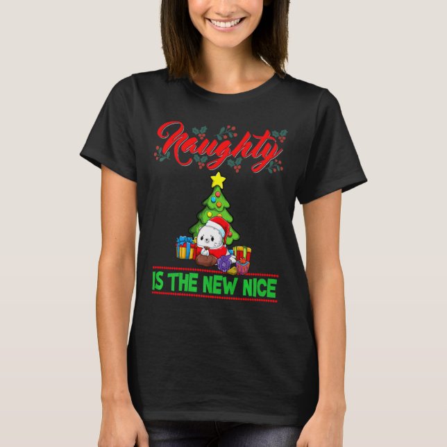 Camiseta Naughty Is The New Nice Christmas Santa Xmas Premi (Frente)