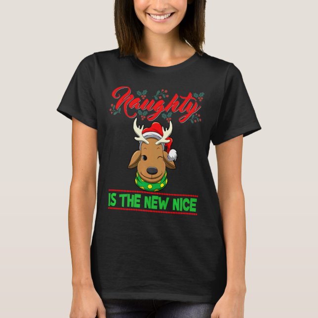 Camiseta Naughty Is The New Nice Christmas Santa Xmas Premi (Frente)