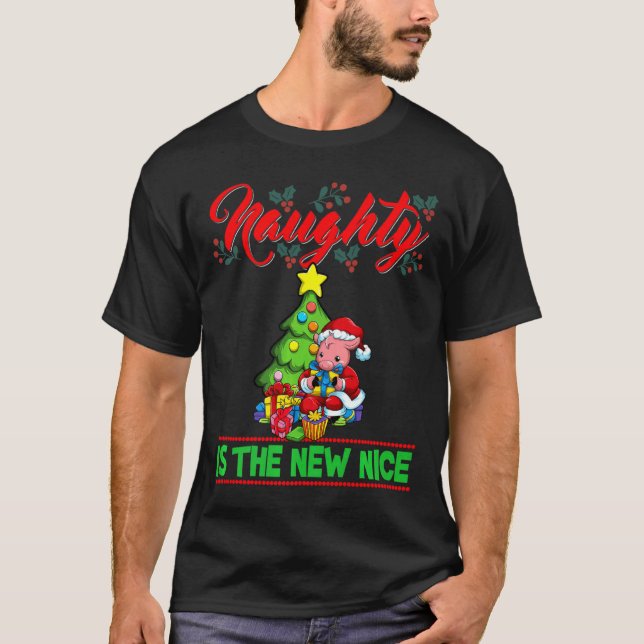 Camiseta Naughty Is The New Nice Christmas Santa Xmas Premi (Frente)