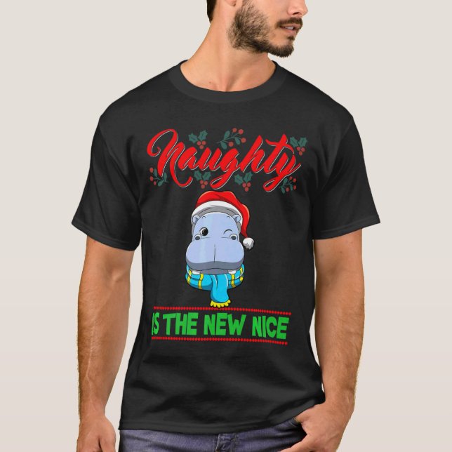 Camiseta Naughty Is The New Nice Christmas Santa Xmas Premi (Frente)