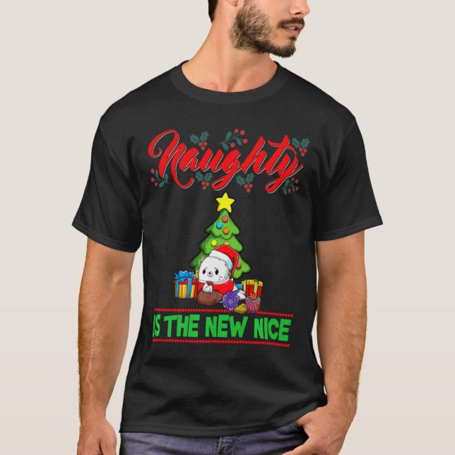 Camiseta Naughty Is The New Nice Christmas Santa Xmas Premi (Frente)