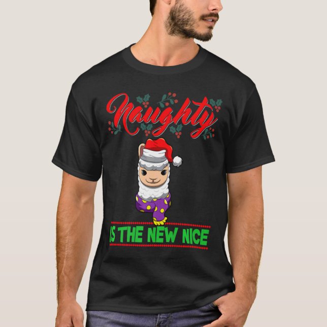 Camiseta Naughty Is The New Nice Christmas Santa Xmas Premi (Frente)