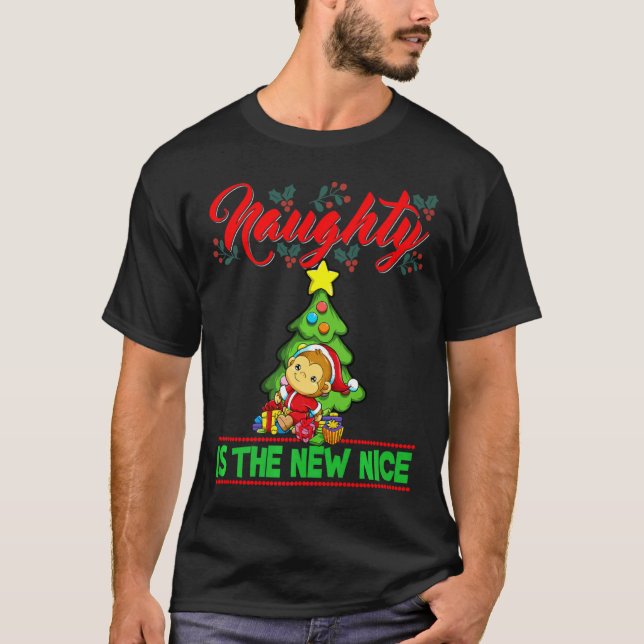 Camiseta Naughty Is The New Nice Christmas Santa Xmas Premi (Frente)