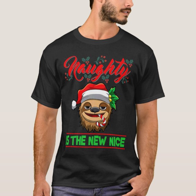 Camiseta Naughty Is The New Nice Christmas Santa Xmas Premi (Frente)