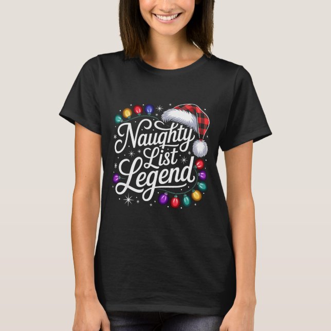 Camiseta Naughty List Legend Xmas Lights Buffalo Plaid Red  (Frente)