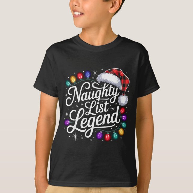 Camiseta Naughty List Legend Xmas Lights Buffalo Plaid Red  (Frente)