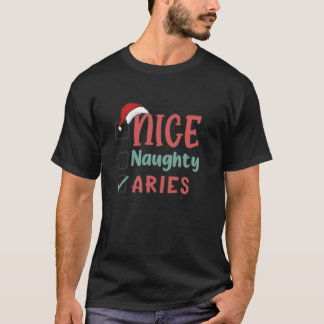 Camiseta Naughty Nice List Aries Star Sign Fun Ugly Christm