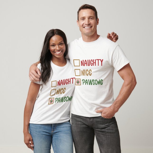 Camiseta Naughty Nice Pawsome - Natal (Unissex)