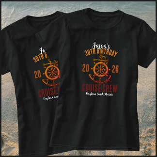 Camiseta Nautical Orange & Black 30th Birthday Cruise Crew