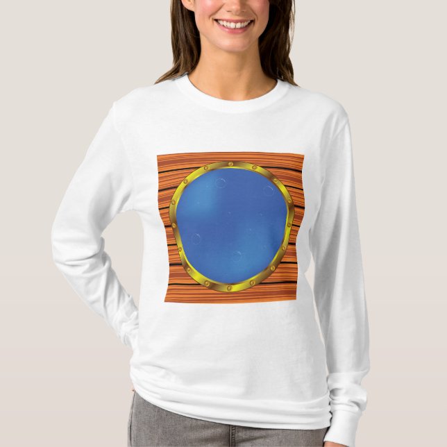 Camiseta Nautical Ship Porthole Window with Blue Water (Frente)