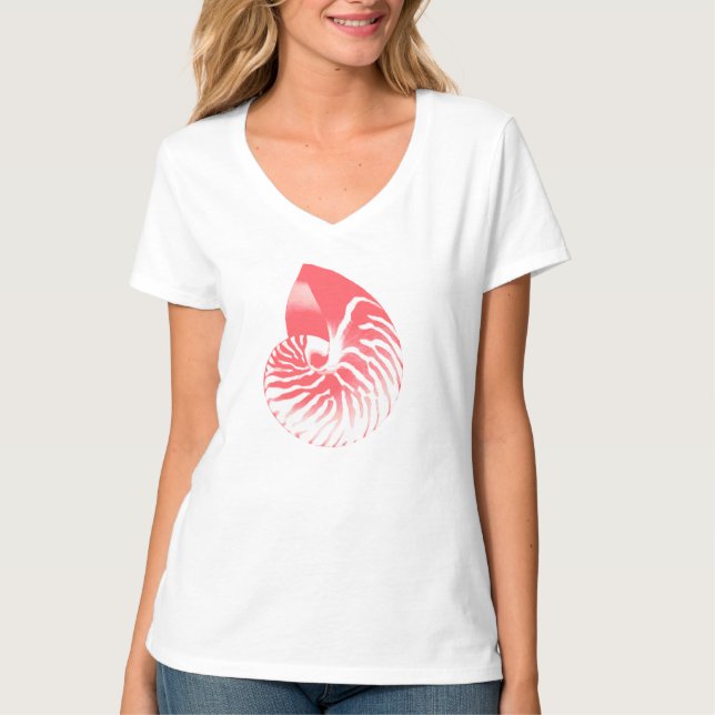 Camiseta Nautilus Shell - coral rosa e branco (Frente)