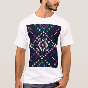 Camiseta Navajo tribal escuro, geométrico de vintage.