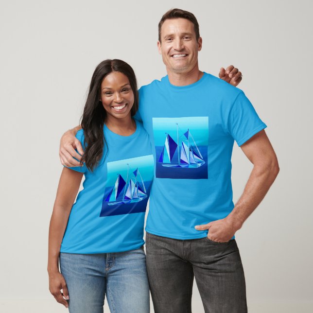 Camiseta Nave de vela geométrica moderna / Iate, Azul Cobal (Unissex)