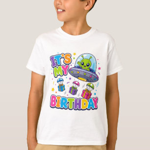 Camiseta Nave Espacial de Alien Fofo "É Meu Aniversário" Es