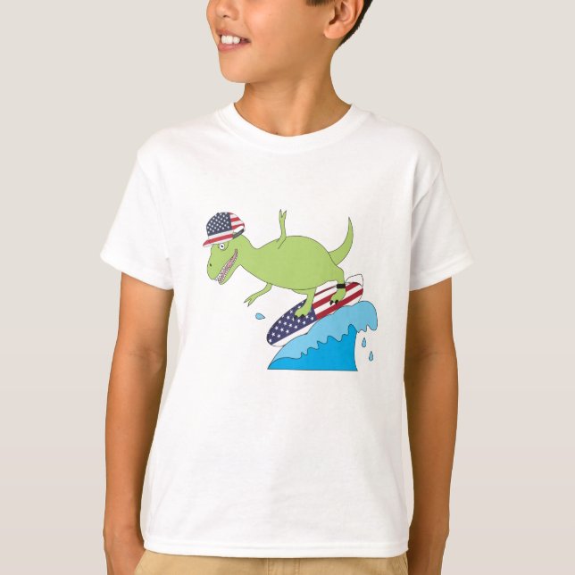 Camiseta Navegação no Dinossauro da Bandeira Americana (Frente)