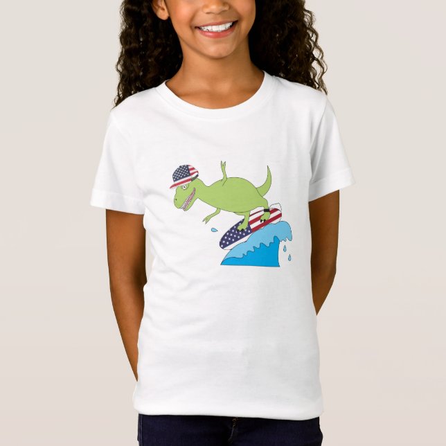 Camiseta Navegação no Dinossauro da Bandeira Americana (Frente)