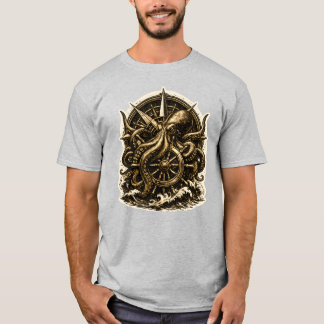 Camiseta Navegador de polvo vintage náutico Kraken Ship Whe
