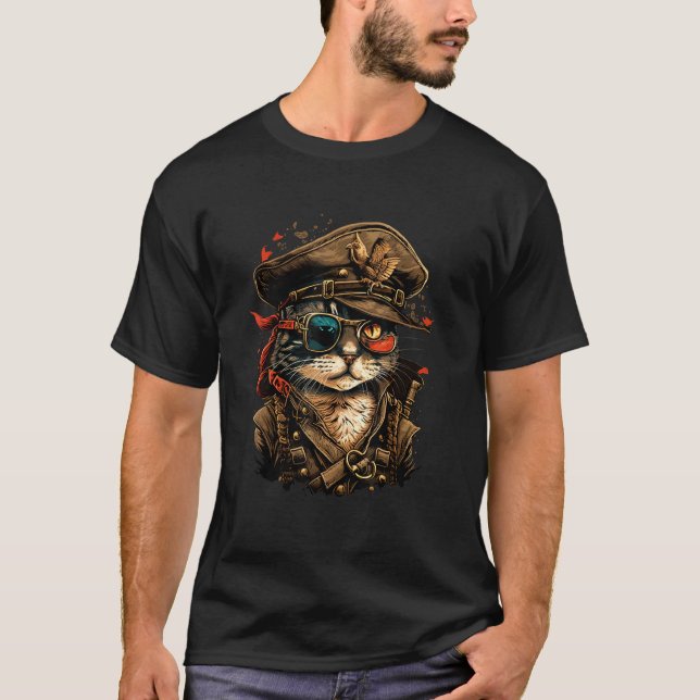 Camiseta Navegue pelos Sete Mares com o Design do Gato Pira (Frente)