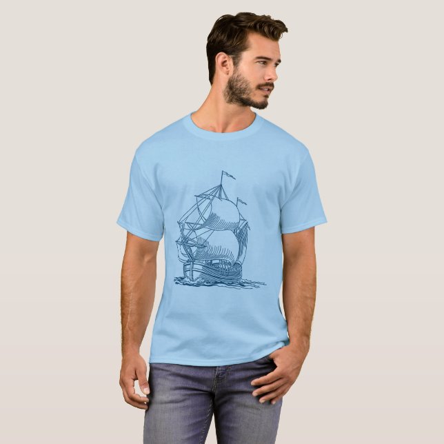 Camiseta Navio à vela - Oceano Verde (Frente Completa)