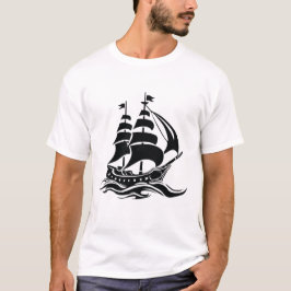 Camiseta Navio à Vela Sombreado – Ilustração Vintage do Oce