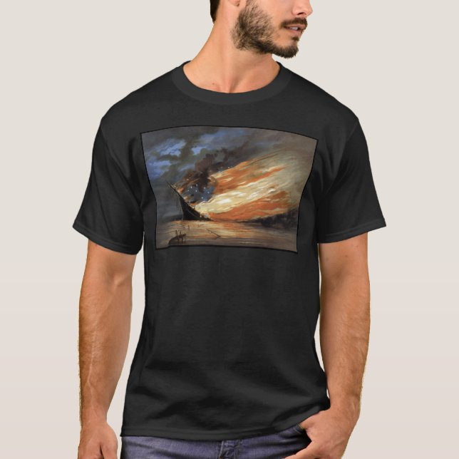 Camiseta Navio-almirante da Guerra Civil Rebelde em chamas  (Frente)