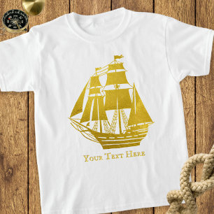 Camiseta Navio Alto Náutico Dourado Falso Personalizado