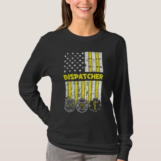 Camiseta Navio americano Flag 911 - Dispatch-er Policial Fi (Frente)