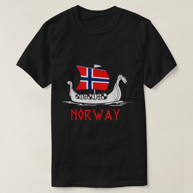 Camiseta Navio Bandeira Norueguesa, Noruega Viking Navio, N (Frente do Design)
