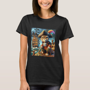 Camiseta Navio de Gato Pirata Fofo de Fantasia