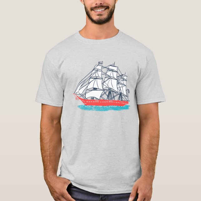 Camiseta Navio de navigação do mastro do estilo três do (Frente)