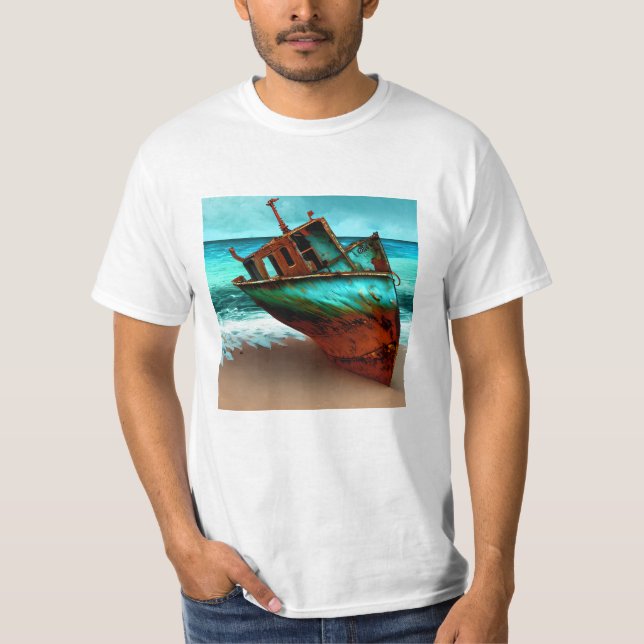 Camiseta Navio Desertado em uma praia Sandy (Frente)