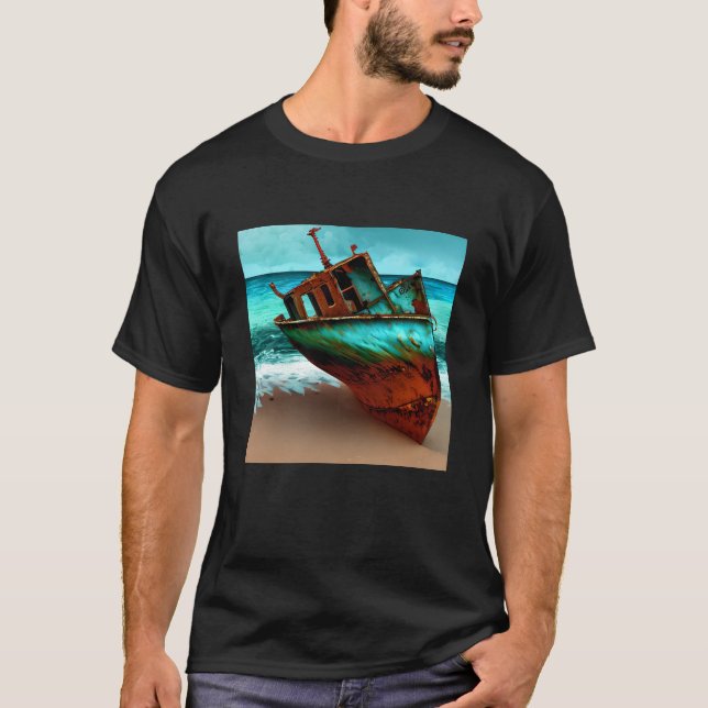 Camiseta Navio Desertado em uma praia Sandy (Frente)