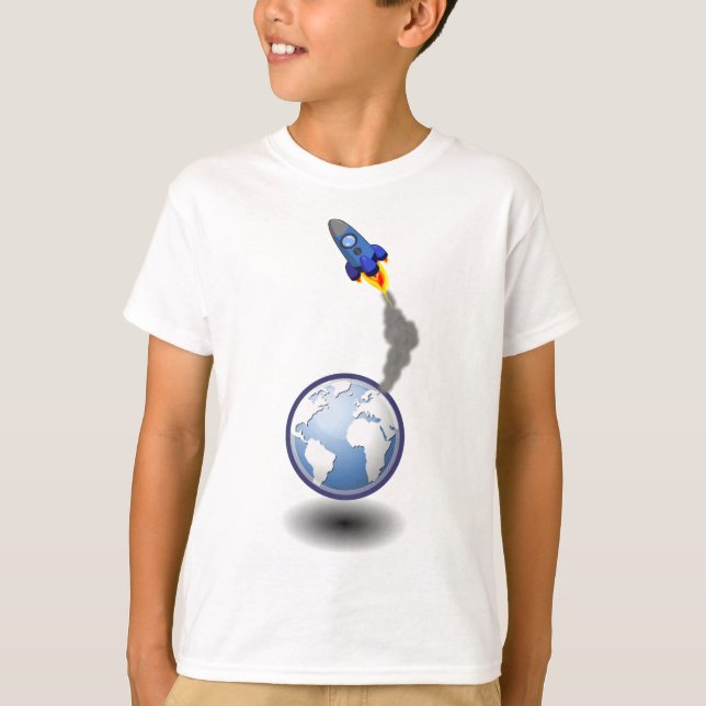 Camiseta Navio e globo de espaço dos desenhos animados (Frente)