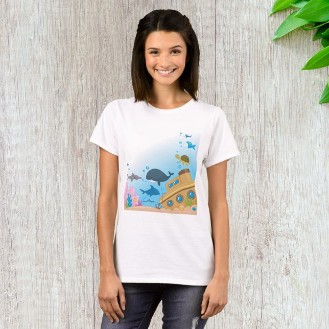 Camiseta Navio E Peixe Suspenso (Criador carregado)