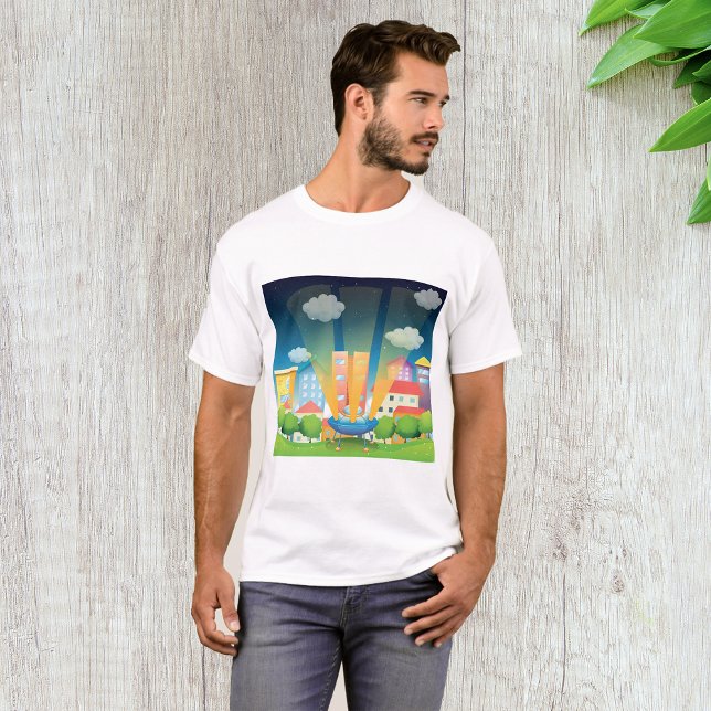 Camiseta Navio Espacial Na Cidade Mens T-Shirt (Criador carregado)